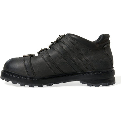Dolce & Gabbana Black Leather Strap Men Ankle Boots Shoes