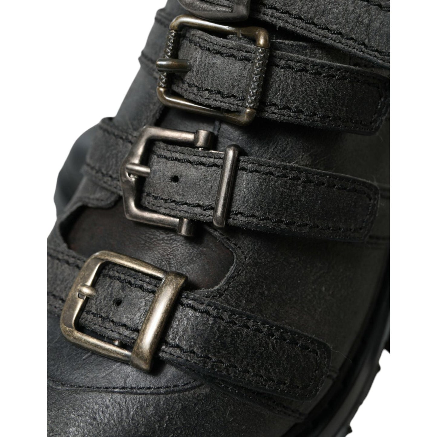 Dolce & Gabbana Black Leather Strap Men Ankle Boots Shoes MV5545-42.5