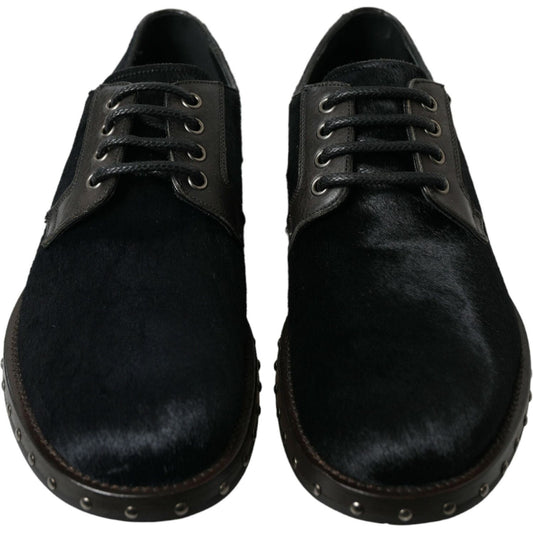 Dolce & Gabbana Black Stable Fur Derby SAN PIETRO Dress Shoes MV5533-42