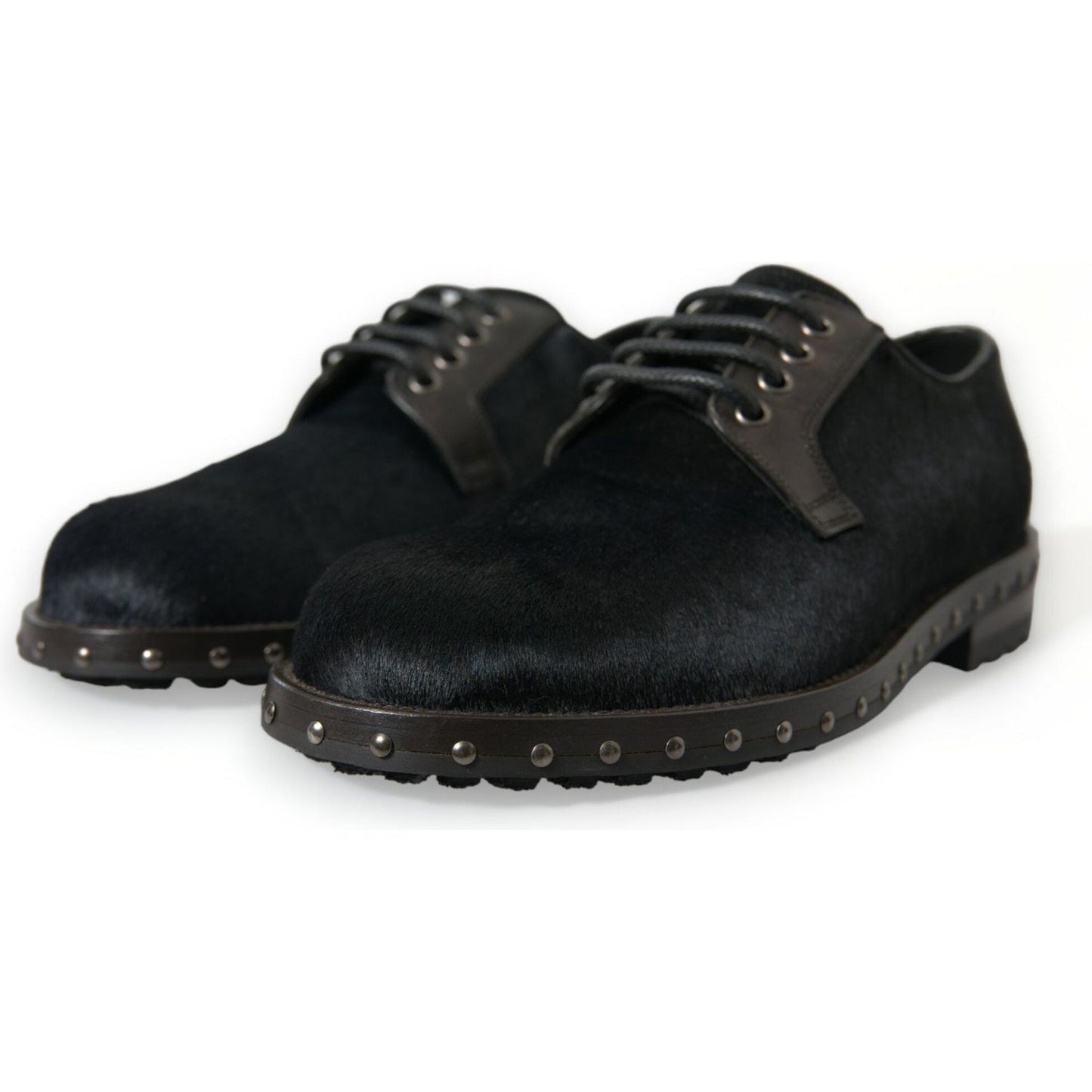 Dolce & Gabbana Black Stable Fur Derby SAN PIETRO Dress Shoes MV5533-42