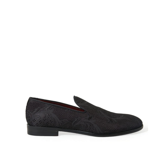 Dolce & Gabbana Black Brocade Men Slip On Loafer Dress Shoes