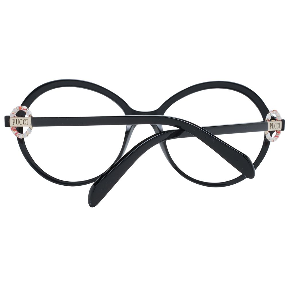 Emilio Pucci Black Women Glasses Frame in full-rim round style with demo lenses, plastic construction, branded case included.