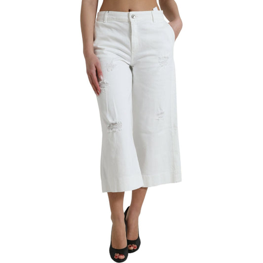 Dolce & Gabbana White Cotton Cropped Wide Leg Denim Jeans PAN33333-42