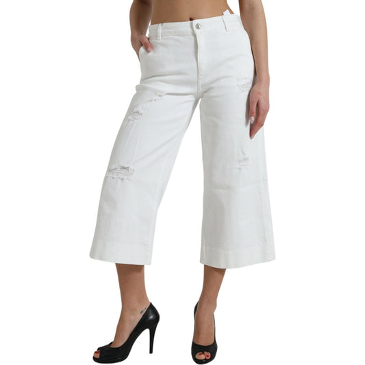 Dolce & Gabbana White Cotton Cropped Wide Leg Denim Jeans PAN33333-42