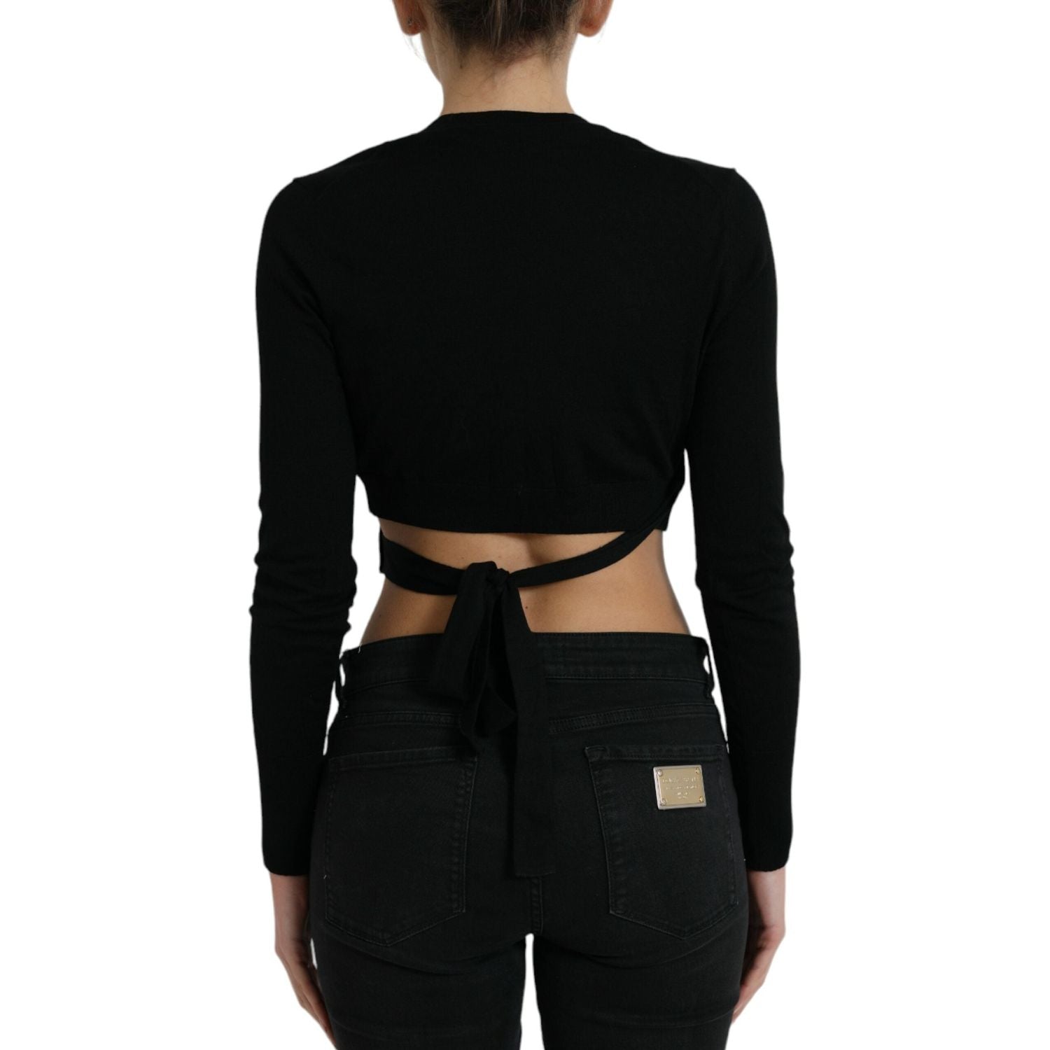 优雅黑色纯羊毛开衫