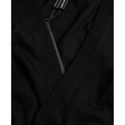 Dolce & Gabbana Black Wool V-neck Crossed Cardigan Sweater
