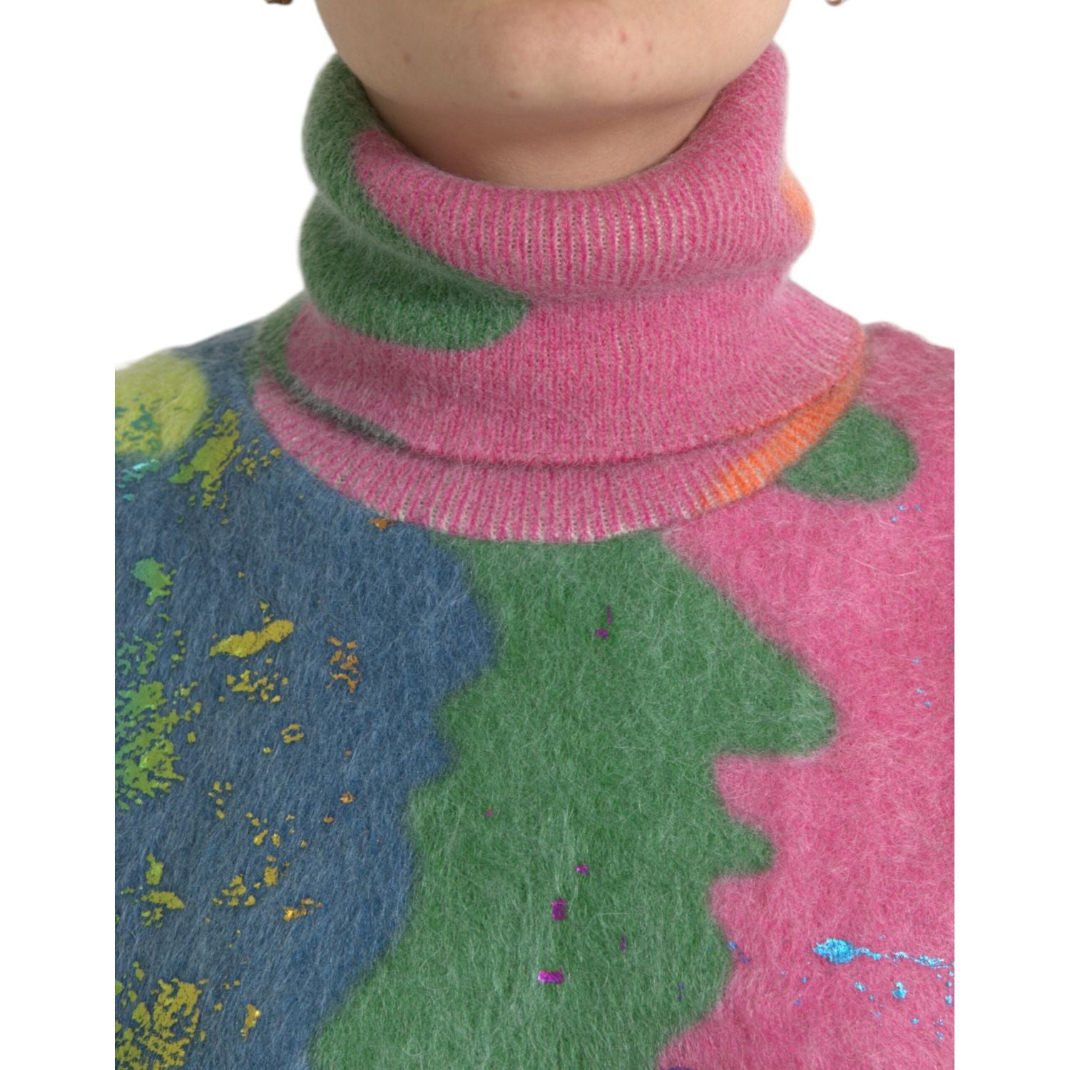 多色马海毛高领休闲毛衣