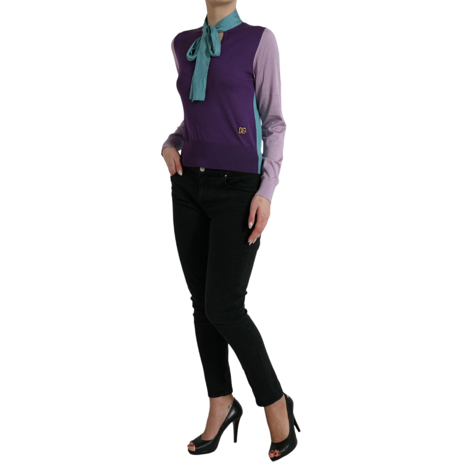 多色真丝蝴蝶结毛衣