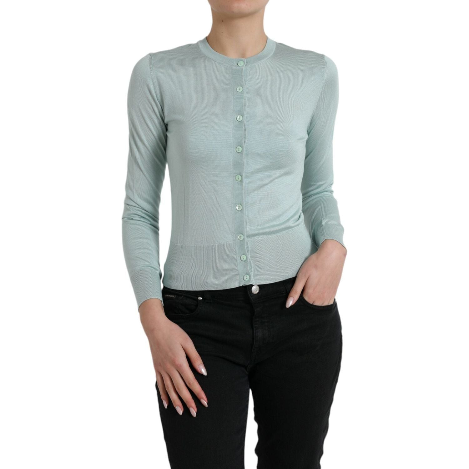 كارديجان حرير أزرق فاتح أنيق من دولتشي آند غابانا