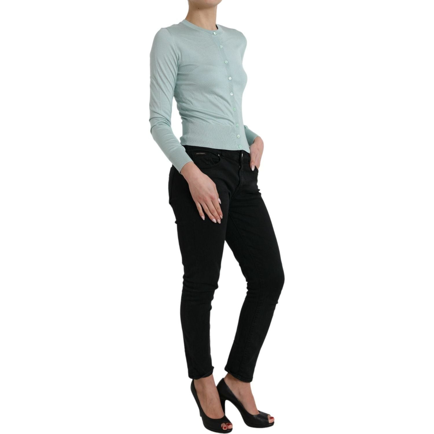 كارديجان حرير أزرق فاتح أنيق من دولتشي آند غابانا