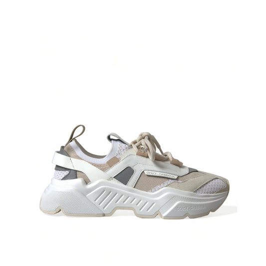 Dolce & Gabbana Beige White Daymaster Low Top Leather Sneakers Shoes LA10679-39