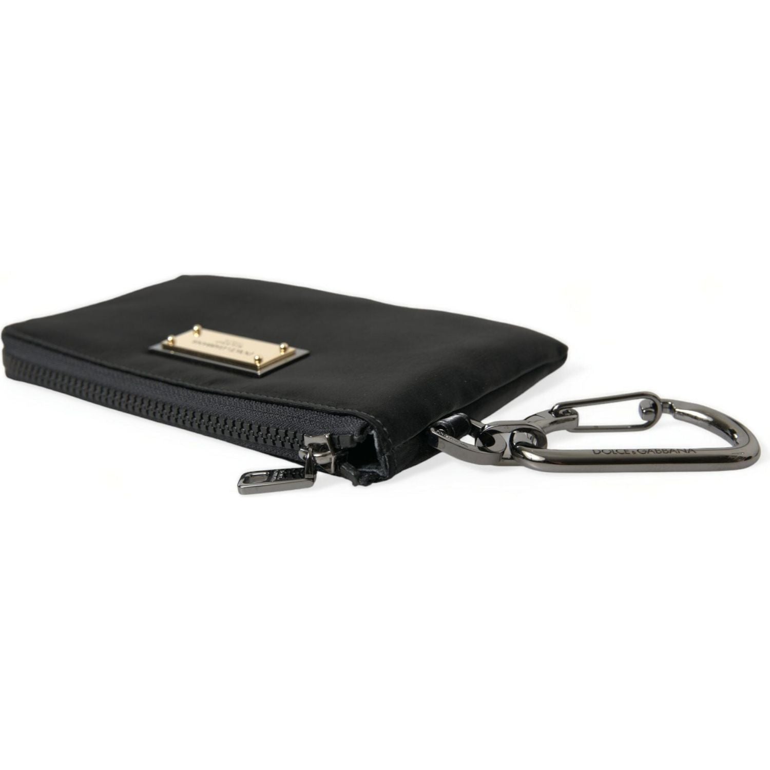 Dolce & Gabbana Black Nylon Logo Plaque Keyring Pouch Clutch Bag