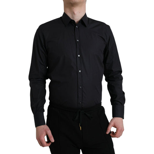 Dolce & Gabbana Navy Blue Cotton Collared Formal Dress Shirt TSH84685-39