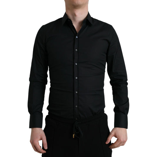 Dolce & Gabbana Black Cotton Stretch Slim Formal Dress Shirt TSH84688-38