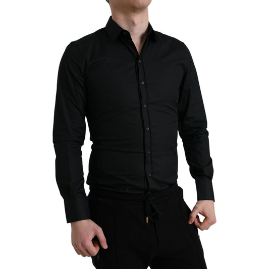 Dolce & Gabbana Black Cotton Stretch Slim Formal Dress Shirt TSH84688-38