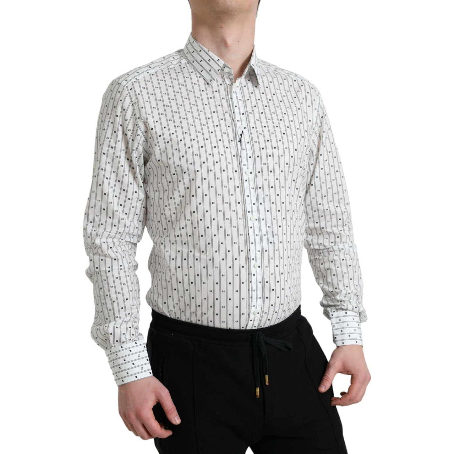 Dolce & Gabbana White Patterned Men GOLD Formal Dress Shirt TSH84689-39