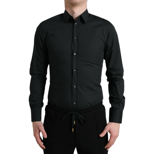 Dolce & Gabbana Black Cotton Silk Formal GOLD Dress Shirt TSH84693-37