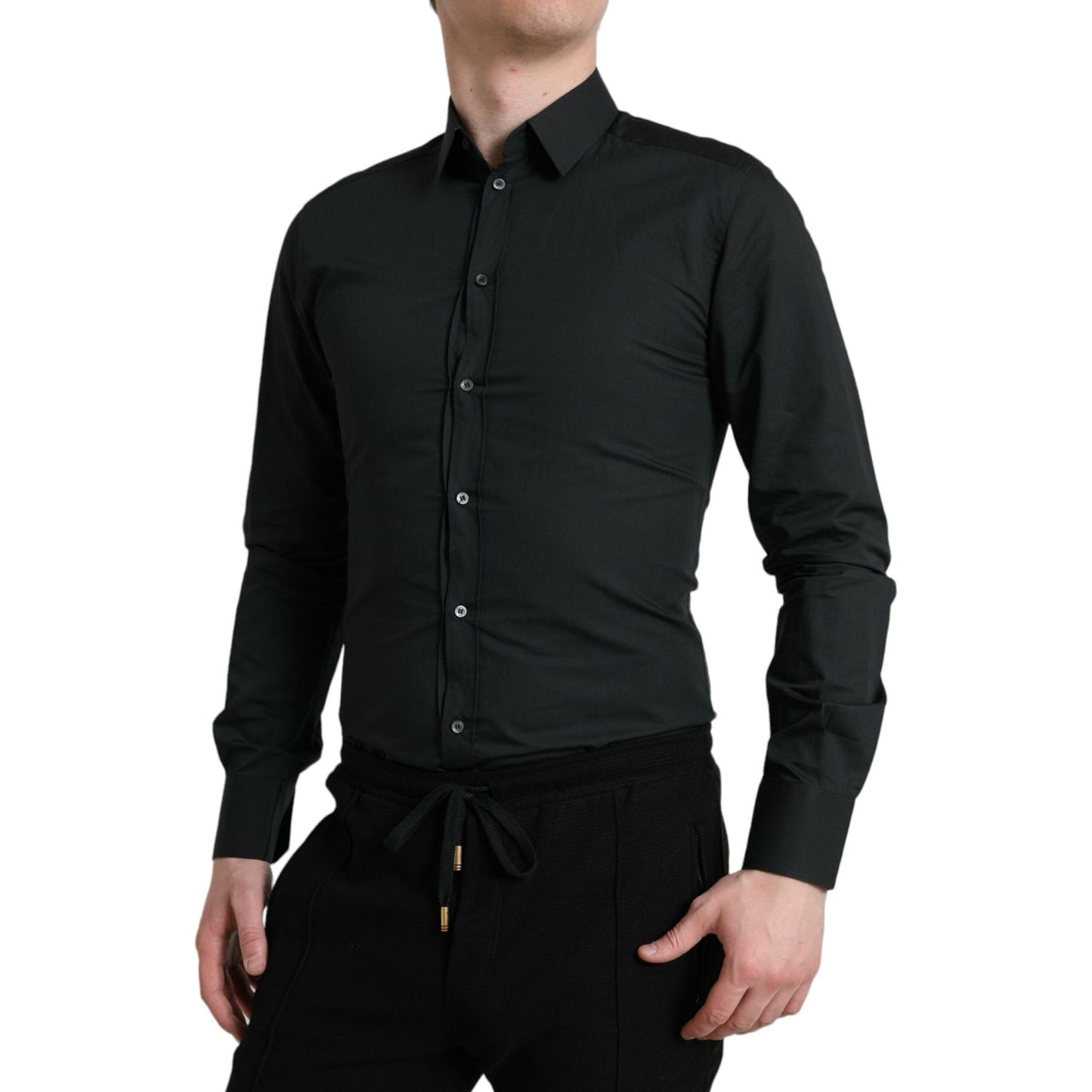 Dolce & Gabbana Black Cotton Silk Formal GOLD Dress Shirt TSH84693-37