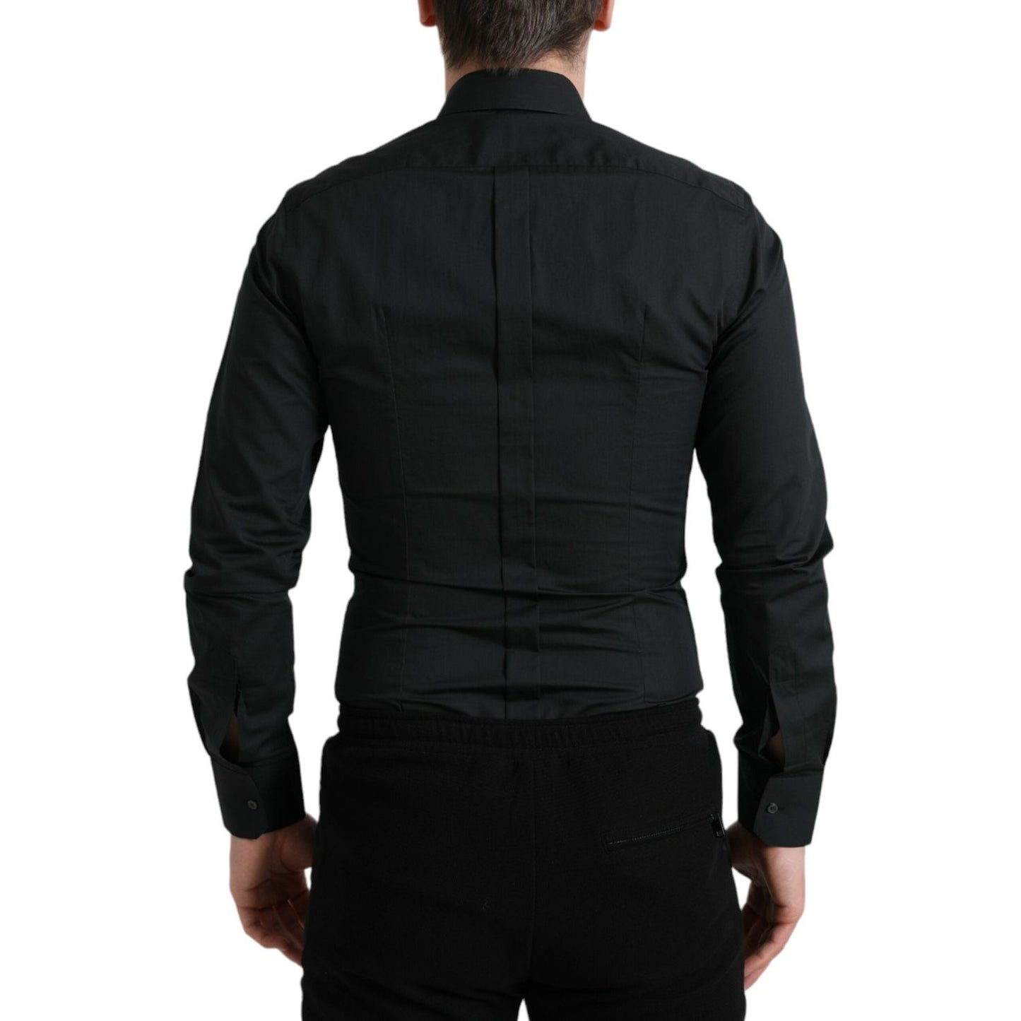 Dolce & Gabbana Black Cotton Silk Formal GOLD Dress Shirt TSH84693-37