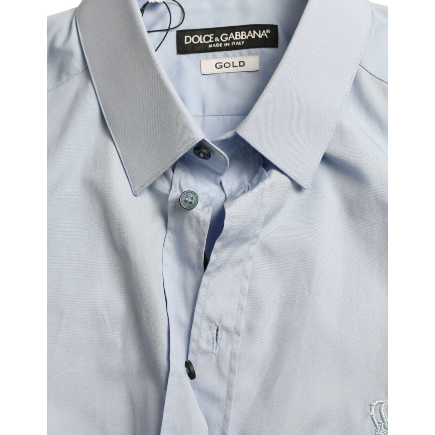 Dolce & Gabbana Sky Blue Cotton Men Formal GOLD Dress Shirt TSH84711-38