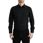 Dolce & Gabbana Black Cotton Men Formal GOLD Dress Shirt TSH84718-37