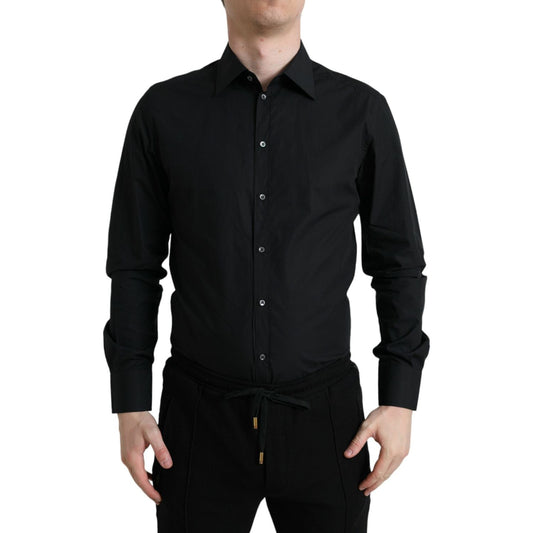 Dolce & Gabbana Black Cotton Men Formal GOLD Dress Shirt TSH84718-37