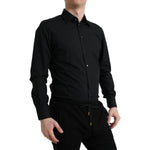 Dolce & Gabbana Black Cotton Men Formal GOLD Dress Shirt TSH84718-37