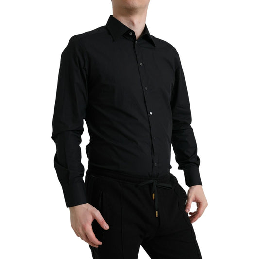 Dolce & Gabbana Black Cotton Men Formal GOLD Dress Shirt TSH84718-37