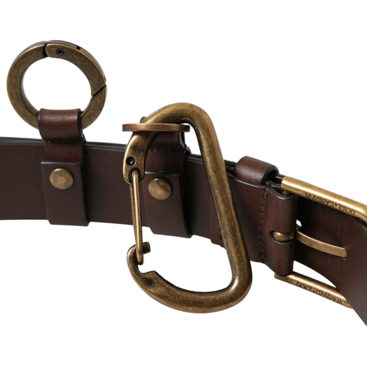 Dolce & Gabbana Brown Calf Leather Gold Metal Buckle Belt