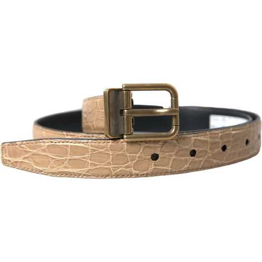 Dolce & Gabbana Beige Exotic Leather Gold Metal Buckle Belt BEL9108-90
