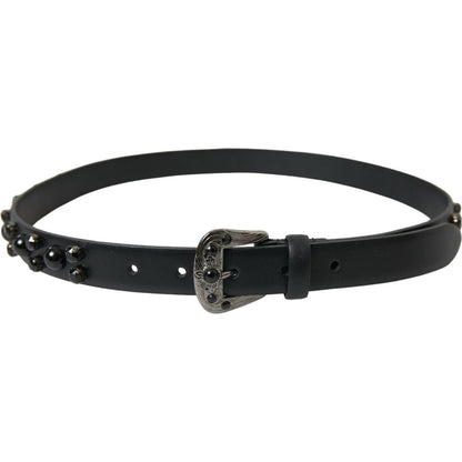 Dolce & Gabbana Black Embellished Leather Engraved Buckle Belt