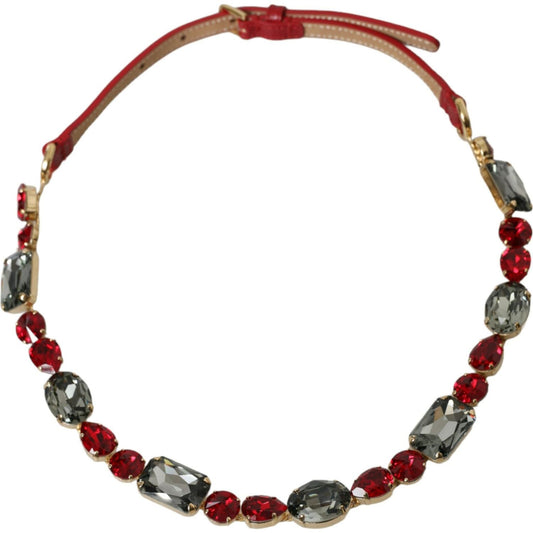 Dolce & Gabbana Red Leather Crystal Chain Waist Belt WMB349-S