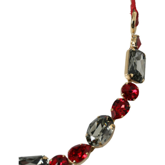 Dolce & Gabbana Red Leather Crystal Chain Waist Belt WMB349-S