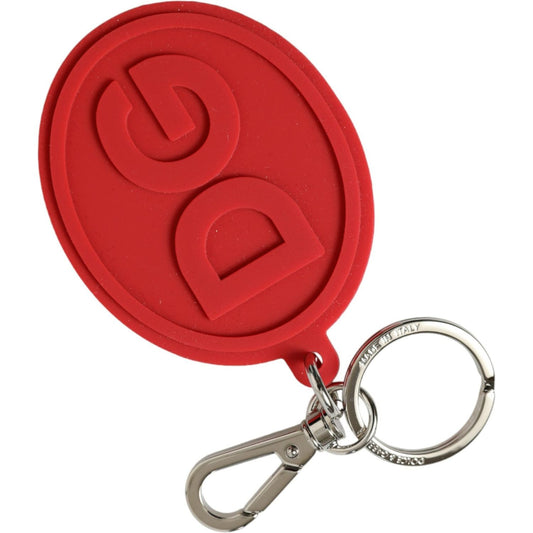 Dolce & Gabbana Red Rubber DG Logo Silver Brass Metal Keyring Keychain SMY101342