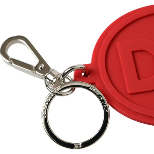 Dolce & Gabbana Red Rubber DG Logo Silver Brass Metal Keyring Keychain SMY101342