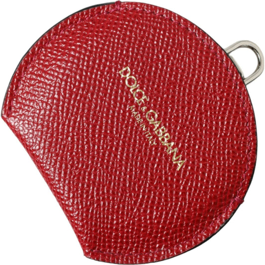 Dolce & Gabbana Red Calfskin Leather Round Logo Hand Mirror Holder SMY101228