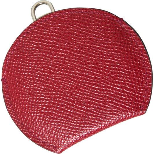 Dolce & Gabbana Red Calfskin Leather Round Logo Hand Mirror Holder SMY101228
