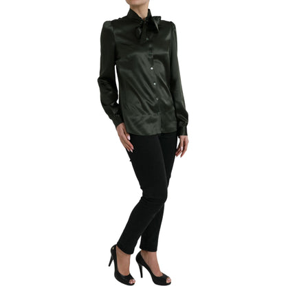 Dolce & Gabbana Gray Long Sleeves Ascot Collar Blouse Top