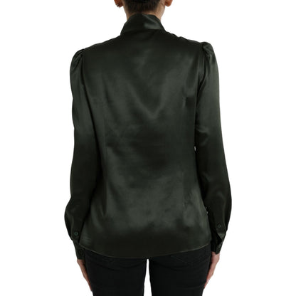 Dolce & Gabbana Gray Long Sleeves Ascot Collar Blouse Top