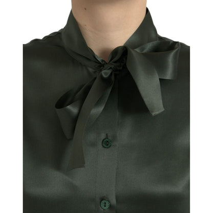 Dolce & Gabbana Gray Long Sleeves Ascot Collar Blouse Top