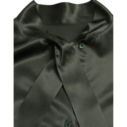 Dolce & Gabbana Gray Long Sleeves Ascot Collar Blouse Top