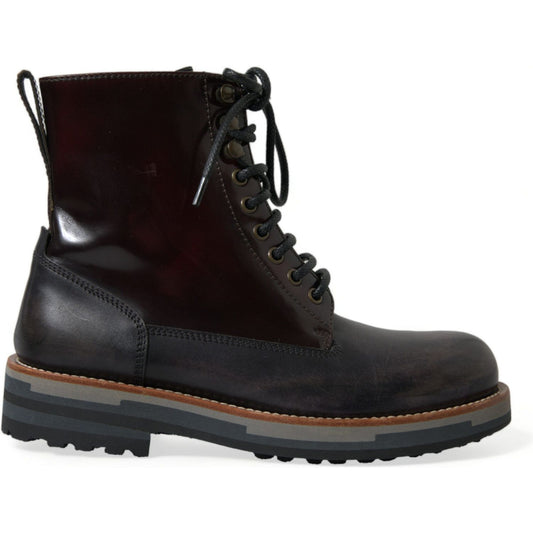 Dolce & Gabbana Black Leather Military Combat Boots Shoes MV5573-40
