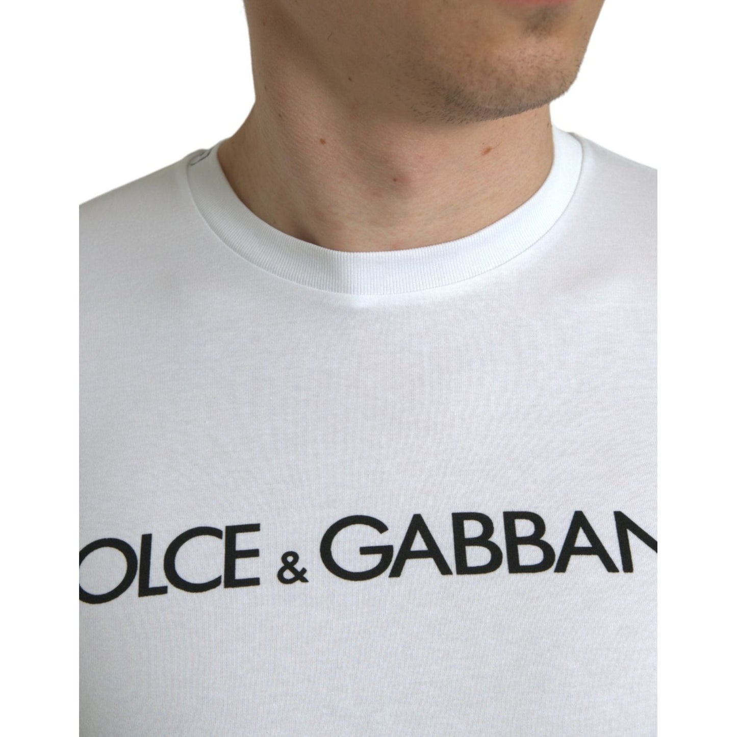Dolce & Gabbana White Logo Print Cotton Crew Neck T-shirt TSH84588-44