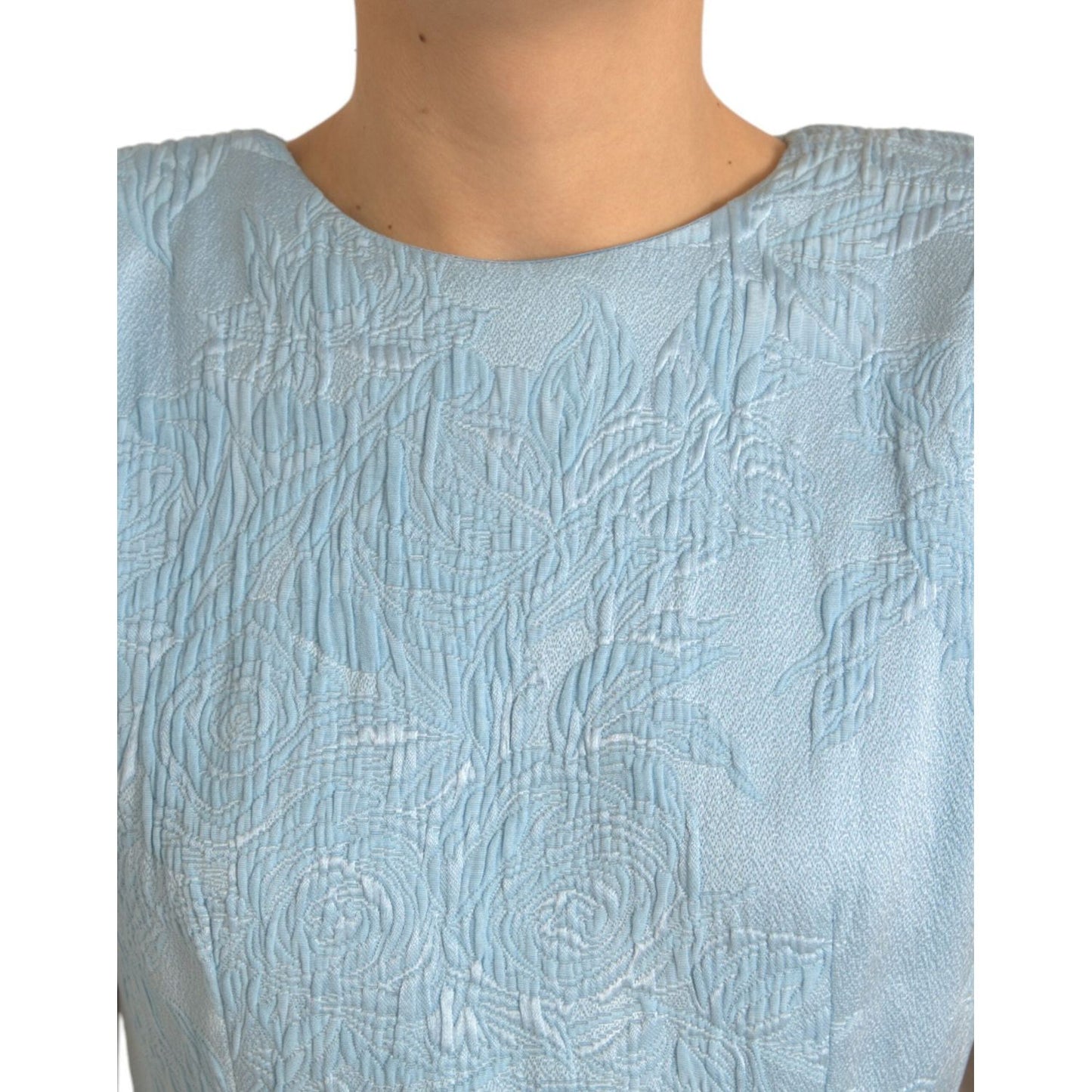Dolce & Gabbana Light Blue Floral Jacquard Puff Sleeve Mini Dress