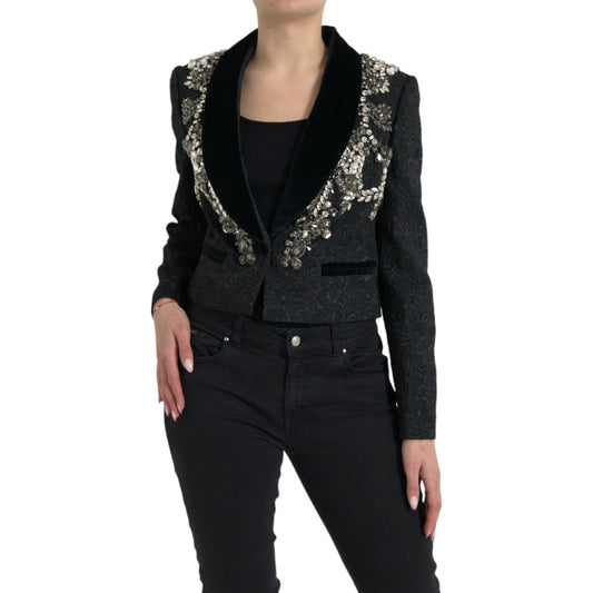 Dolce & Gabbana Black Crystal Embellished Overcoat Jacket JKT4057-44