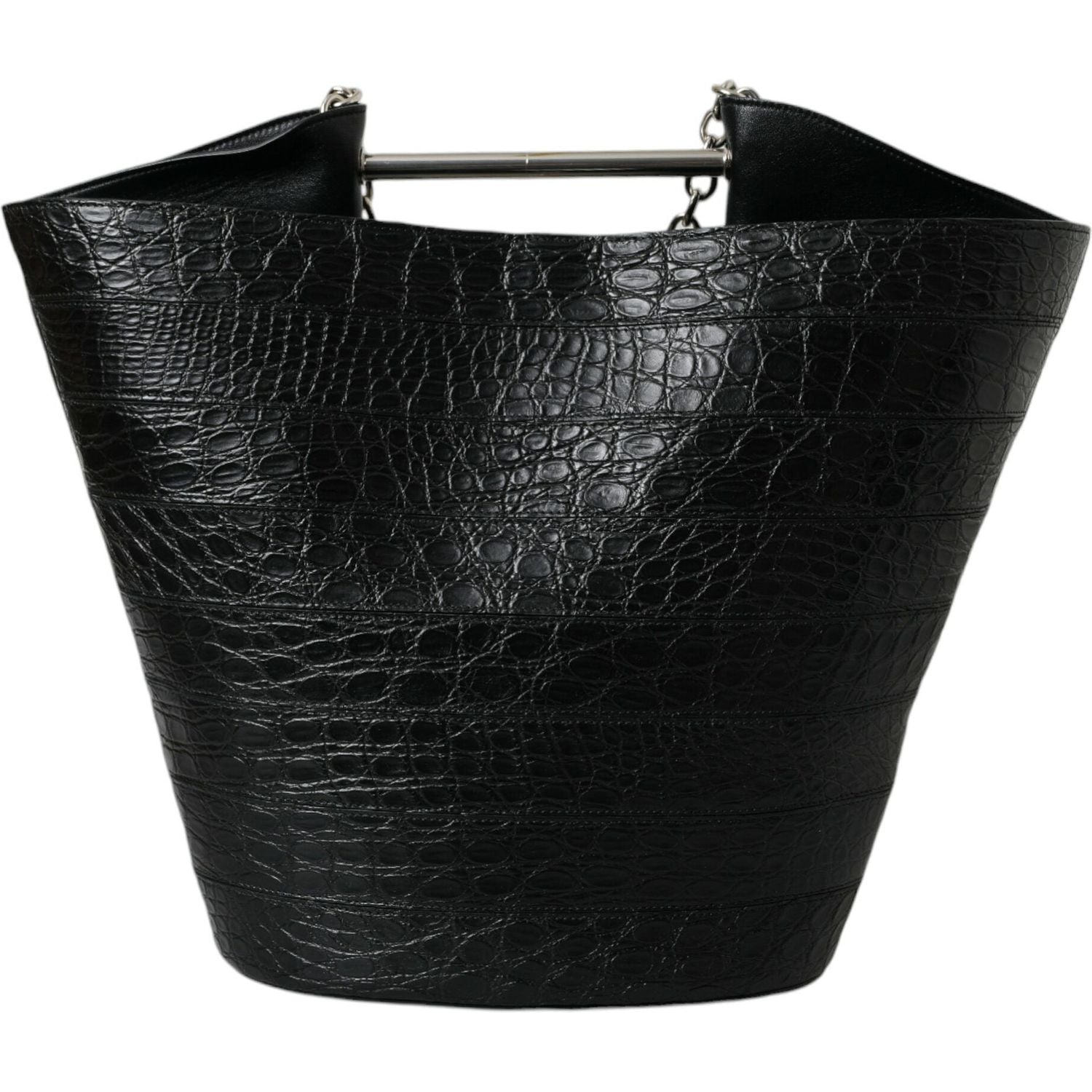 Balenciaga Black Exotic Skin Leather Maxi Bucket Tote Purse Bag