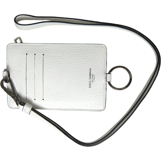 Dolce & Gabbana White Calf Leather Lanyard Logo Card Holder Wallet SMY101288