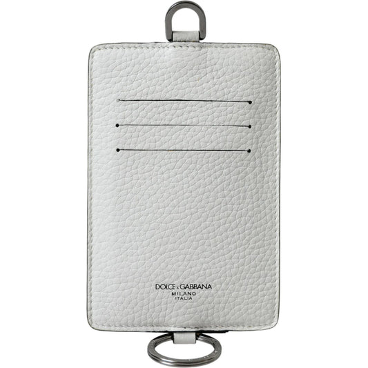 Dolce & Gabbana White Calf Leather Lanyard Logo Card Holder Wallet SMY101288