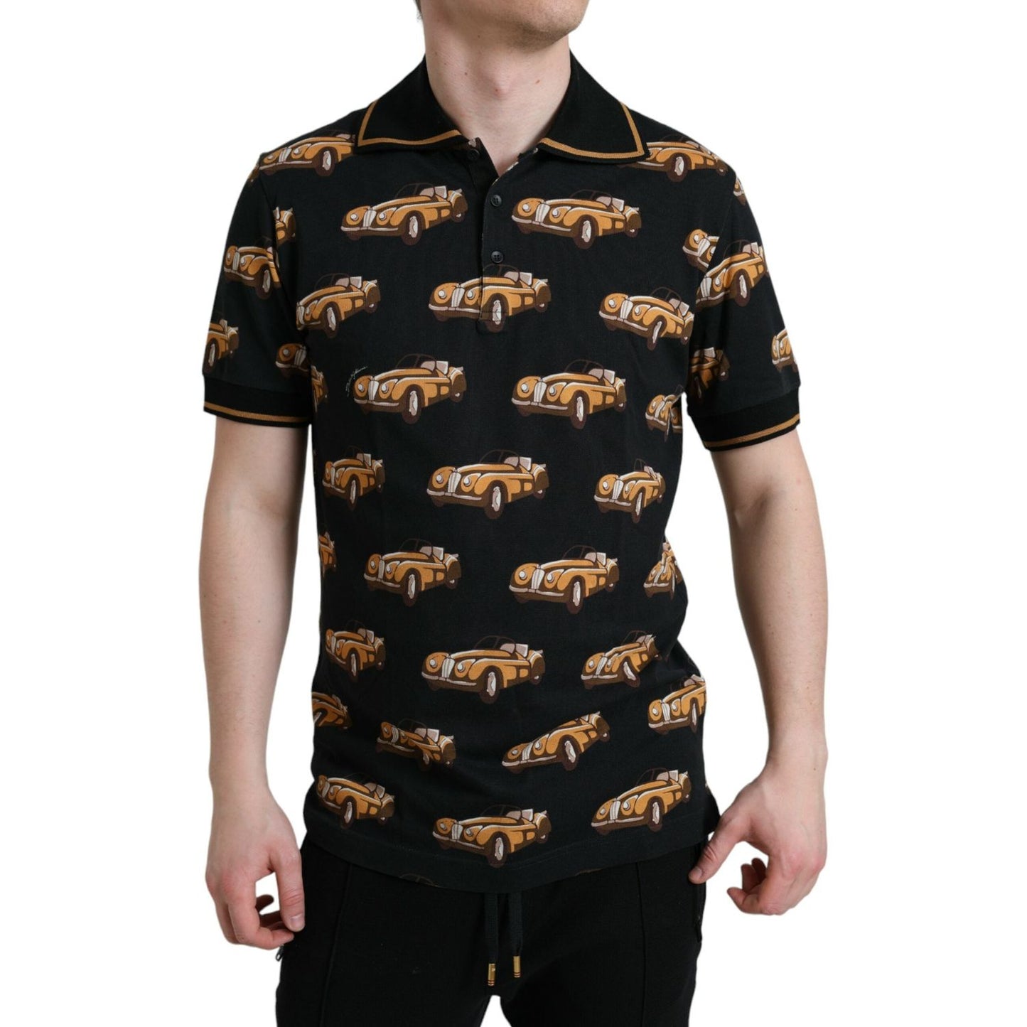 Dolce & Gabbana Black Car Print Short Sleeve Polo T-shirt TSH84669-52
