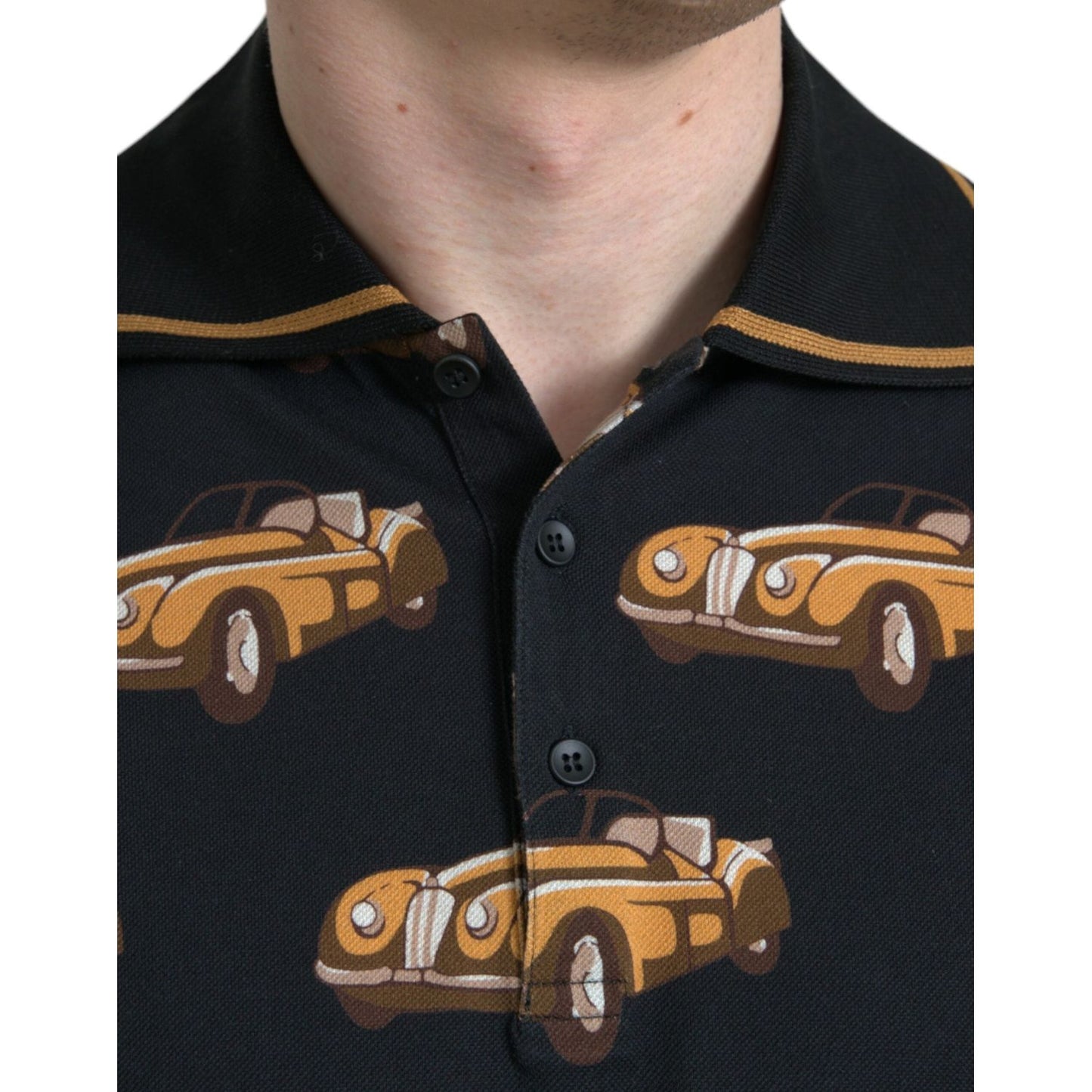 Dolce & Gabbana Black Car Print Short Sleeve Polo T-shirt TSH84669-52